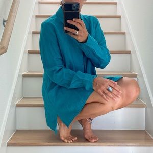 Eileen Fisher Irish Green Linen Button Down, Size M